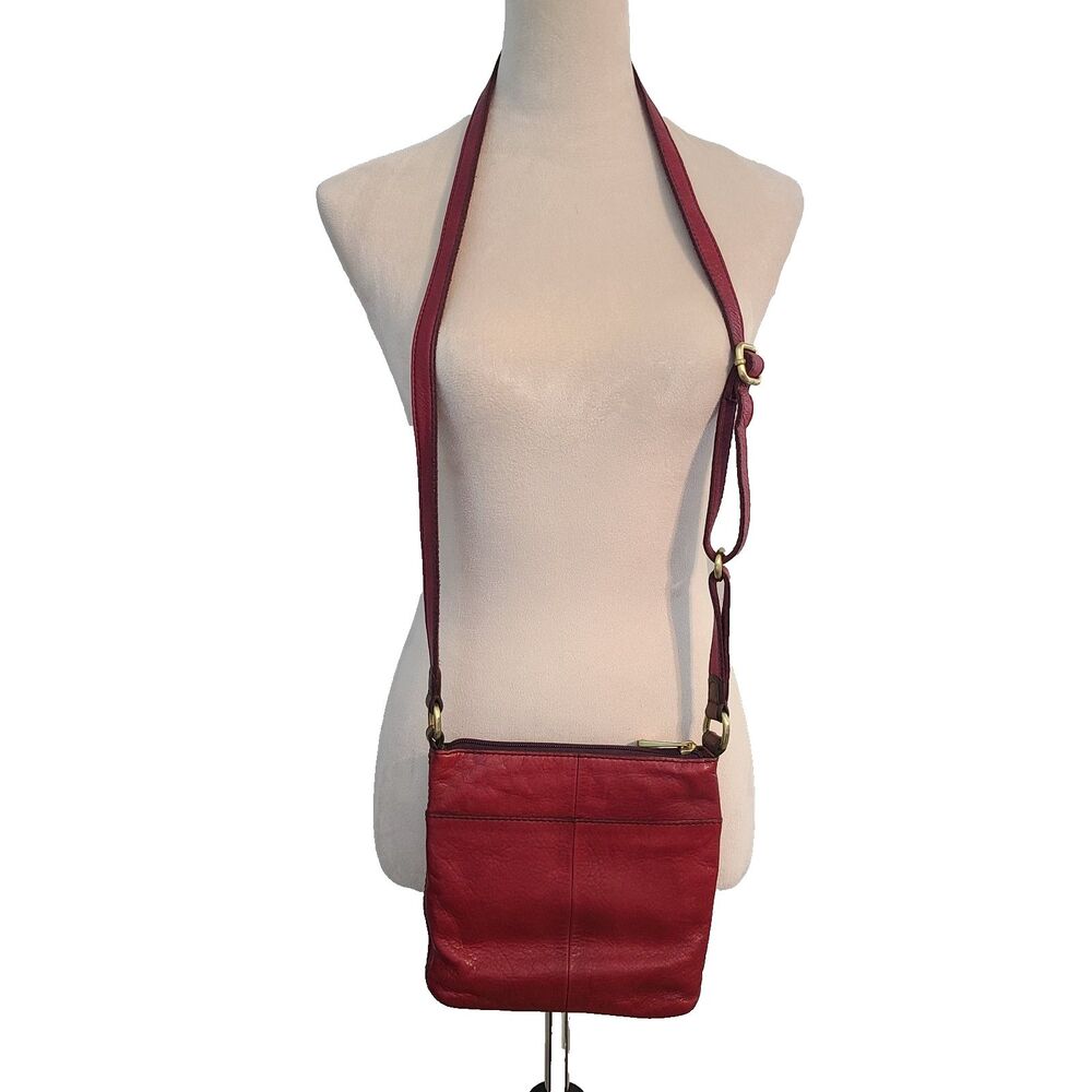 Red Fossil Mini Explorer Crossbody Messenger Purse Leather Bag Travel Normcore - Picture 3 of 9